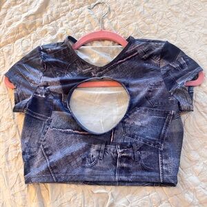 Frankie's Bikinis Denim Print Crop Fop